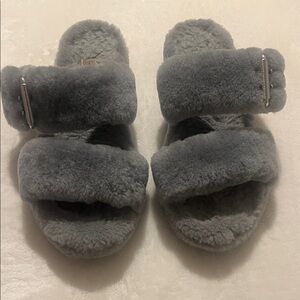 UGG Gray Fluffy Slippers
